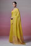 Dressfolk_Yellow Handloom Cotton Round Neck Linen Saree With Blouse _at_Aza_Fashions