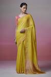 Buy_Dressfolk_Yellow Handloom Cotton Round Neck Linen Saree With Blouse _at_Aza_Fashions