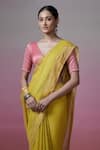 Buy_Dressfolk_Yellow Handloom Cotton Round Neck Linen Saree With Blouse 
