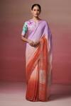 Buy_Dressfolk_Multi Color Linen Embroidery Round Neck Light Purple Ombre Handloom Saree_at_Aza_Fashions