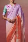 Buy_Dressfolk_Multi Color Linen Embroidery Round Neck Light Purple Ombre Handloom Saree