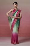 Dressfolk_Green Linen Halter Neck Handloom And Magenta Saree Set _at_Aza_Fashions