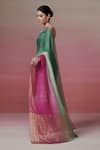 Shop_Dressfolk_Green Linen Halter Neck Handloom And Magenta Saree Set 