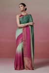 Buy_Dressfolk_Green Linen Halter Neck Handloom And Magenta Saree Set _at_Aza_Fashions