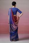 Shop_Dressfolk_Maroon Linen V-neck And Blue Handloom Saree Set _at_Aza_Fashions