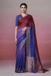 Buy_Dressfolk_Maroon Linen V-neck And Blue Handloom Saree Set _at_Aza_Fashions