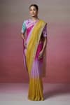 Dressfolk_Multi Color Linen Round Neck Magenta Handloom Saree Set _at_Aza_Fashions