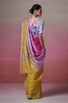 Shop_Dressfolk_Multi Color Linen Round Neck Magenta Handloom Saree Set _at_Aza_Fashions