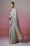 Dressfolk_Gray Linen V-neck Grey Handloom Saree Set _at_Aza_Fashions