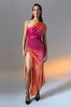 Buy_Aroka_Pink Modal, Satin One Shoulder Rosie Ruched High Slit Dress _Online_at_Aza_Fashions