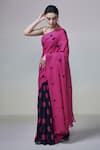 Shop_Dressfolk_Magenta Handloom Cotton Square Neck Polka Dot Saree _at_Aza_Fashions