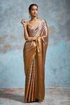 Buy_Dressfolk_Gold Tissue V-neck And Silver Handloom Saree _at_Aza_Fashions