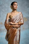 Shop_Dressfolk_Gold Tissue V-neck And Silver Handloom Saree 