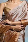 Dressfolk_Gold Tissue V-neck And Silver Handloom Saree _Online