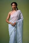 Dressfolk_Blue Chanderi Halter Neck Light Handloom Saree Set _at_Aza_Fashions