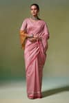 Buy_Dressfolk_Pink Chanderi V-neck Handloom Saree Set _at_Aza_Fashions