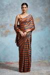 Buy_Dressfolk_Blue Tissue Square Neck And Copper Handloom Saree _at_Aza_Fashions