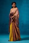 Dressfolk_Multi Color Tissue Round Neck Handloom Designer Saree Set _at_Aza_Fashions