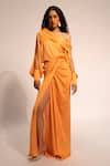 Buy_Aroka_Orange Modal, Satin One Shoulder Lantern Sleeve Top _Online_at_Aza_Fashions
