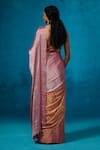Shop_Dressfolk_Pink Tissue V-neck Handloom And Orange Saree Set _at_Aza_Fashions