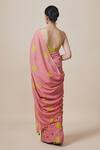 Shop_Dressfolk_Peach Handloom Cotton Pom-poms V-neck Polka Dot Saree Set_at_Aza_Fashions