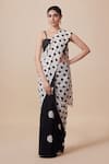 Buy_Dressfolk_Black Handloom Cotton Square Neck And White Polka Dot Saree _at_Aza_Fashions