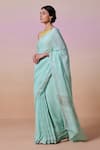 Shop_Dressfolk_Sky Blue Linen Embroidery Halter Neck Handloom Saree Set 