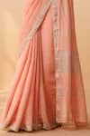 Dressfolk_Peach Linen Zari V-neck Handloom Saree With Blouse_at_Aza_Fashions