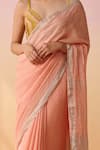 Buy_Dressfolk_Peach Linen Zari V-neck Handloom Saree With Blouse