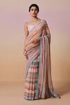 Buy_Dressfolk_Multi Color Linen Square Neck Multi-color Handloom Saree Set _at_Aza_Fashions
