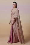 Dressfolk_Rose Gold Linen Square Neck Handloom Pink Saree Set _at_Aza_Fashions