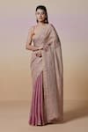 Buy_Dressfolk_Rose Gold Linen Square Neck Handloom Pink Saree Set _at_Aza_Fashions