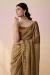 Dressfolk_Multi Color Linen Square Neck Handloom Saree Set _at_Aza_Fashions