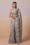 Buy_Dressfolk_Linen V-neck Sage Green And Purple Handloom Saree _at_Aza_Fashions