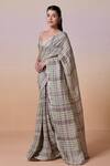 Dressfolk_Linen V-neck Sage Green And Purple Handloom Saree _at_Aza_Fashions