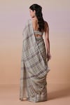 Shop_Dressfolk_Linen V-neck Sage Green And Purple Handloom Saree _at_Aza_Fashions