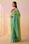 Dressfolk_Green Linen Embroidery Halter Neck Handloom Saree Set _at_Aza_Fashions