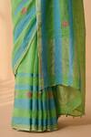 Shop_Dressfolk_Green Linen Embroidery Halter Neck Handloom Saree Set 