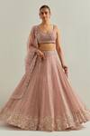 Buy_Ikshita Choudhary_Pink Organza Embroidery, Sequins Scoop Neck Baby Hand Lehenga Set _at_Aza_Fashions