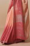 Dressfolk_Pink Linen V-neck Handloom Ombre Saree Set _at_Aza_Fashions