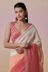 Shop_Dressfolk_Pink Linen V-neck Handloom Ombre Saree Set 