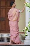Shop_Dressfolk_Pink Handloom Cotton V-neck Linen Dust Rose Saree And Blouse _at_Aza_Fashions