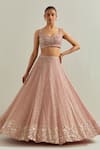Ikshita Choudhary_Pink Organza Embroidery, Sequins Scoop Neck Baby Hand Lehenga Set _Online_at_Aza_Fashions
