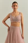 Buy_Ikshita Choudhary_Pink Organza Embroidery, Sequins Scoop Neck Baby Hand Lehenga Set _Online_at_Aza_Fashions