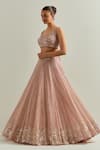 Ikshita Choudhary_Pink Organza Embroidery, Sequins Scoop Neck Baby Hand Lehenga Set _at_Aza_Fashions