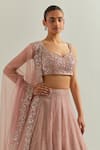 Buy_Ikshita Choudhary_Pink Organza Embroidery, Sequins Scoop Neck Baby Hand Lehenga Set 