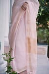 Dressfolk_Pink Linen V-neck Handloom Saree Set _at_Aza_Fashions