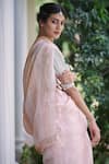 Shop_Dressfolk_Pink Linen V-neck Handloom Saree Set _at_Aza_Fashions
