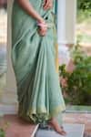 Dressfolk_Green Linen Round Neck Handloom Sage Saree _at_Aza_Fashions