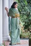 Shop_Dressfolk_Green Linen Round Neck Handloom Sage Saree _at_Aza_Fashions